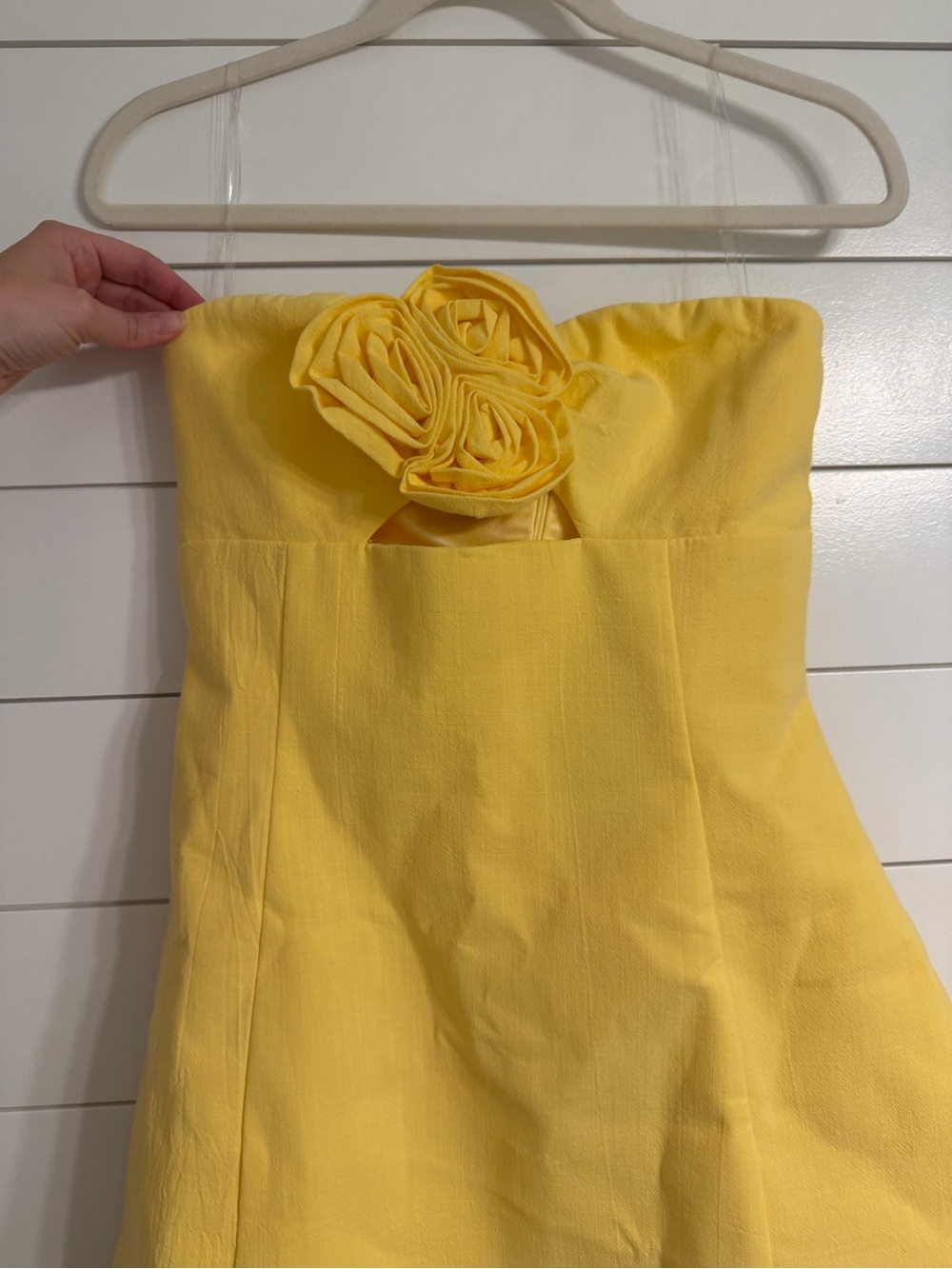 Showpo Yellow Strapless Mini Dress with Rosette - Picture 3 of 6